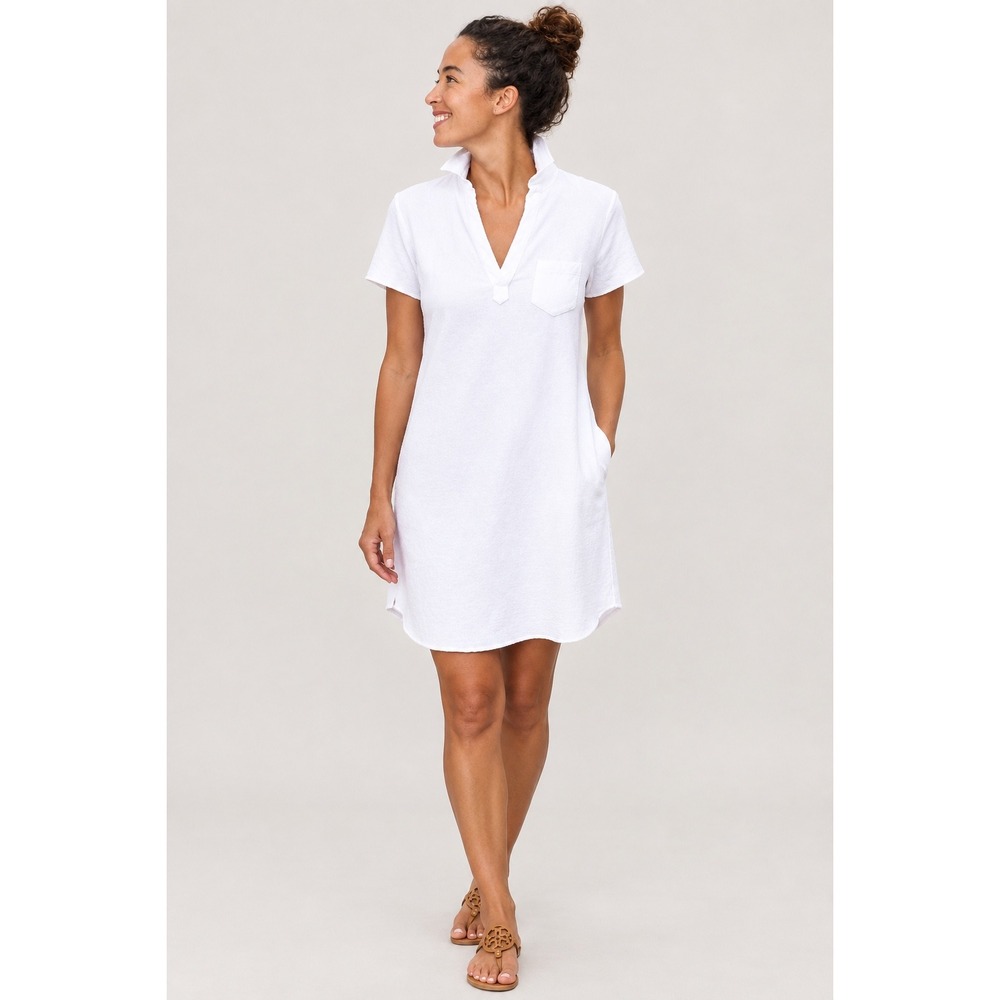 Frank &‎ Eileen Lauren Polo Dress White Heritage Jersey Tee Lab Slit V-Neck Sz S